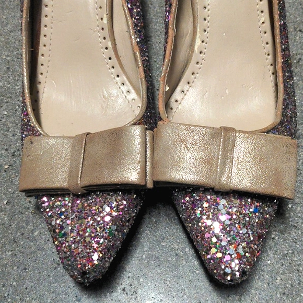3/$15 Adrienne Vittadini sparkle pumps AV-Heather gold 3" heel sz 9M - Picture 3 of 9